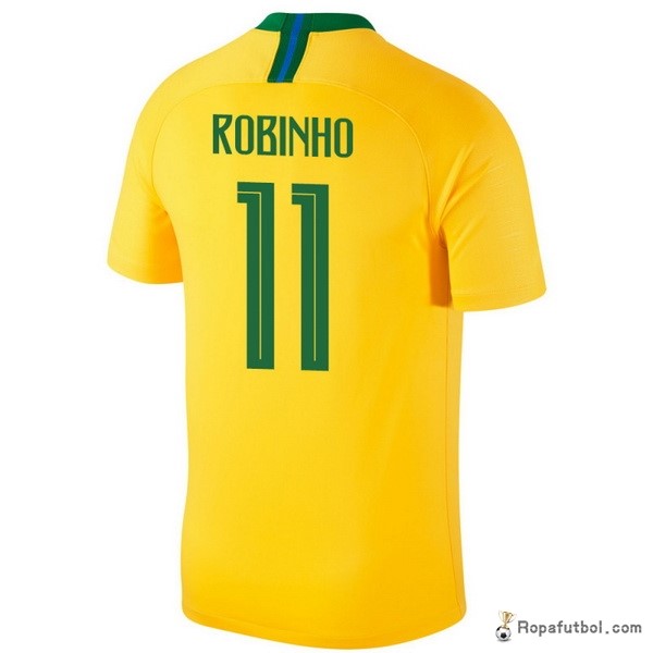 Camiseta Brasil Replica Primera Ropa Robinho 2018 Amarillo